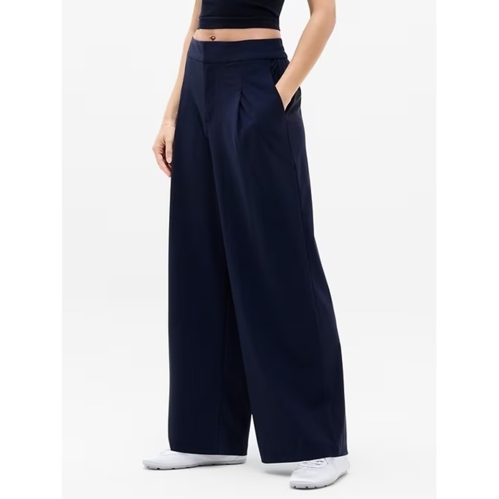 athleta‎ work pant pleated straight leg 10 classic fit cooling pockets basic blk